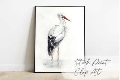 Watercolor Stork Print and Clip art