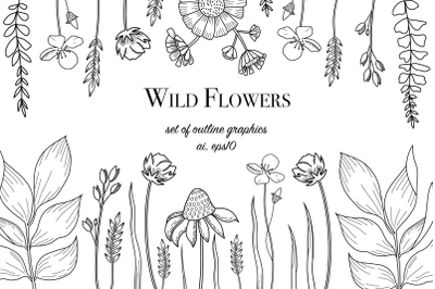 Wild Flowers set of outline elements, AI, EPS10