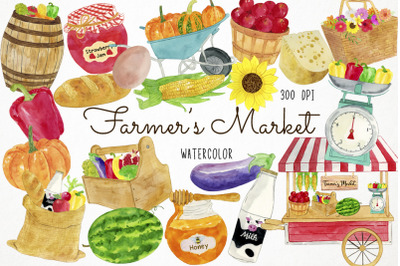 Watercolor Farmers Market Clipart, Sellers Stall Clipart, Veggies