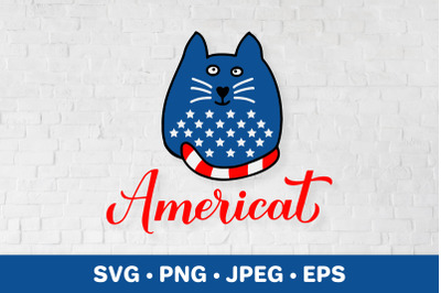 Americat. American cat. 4th of July pun. Patriotic SVG