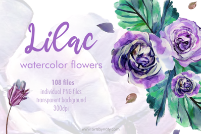 Lilac Watercolor Flowers for Sublimation.