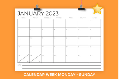 2023 A4 Mon-Sun Calendar Template