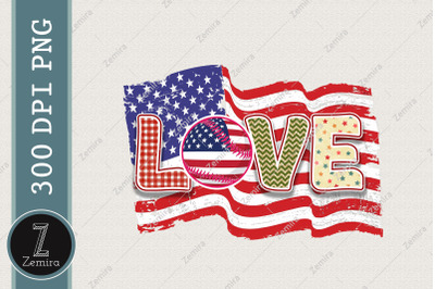 Love Baseball Sublimation American Flag