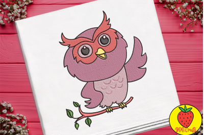 Cute Pink Owl Embroidery