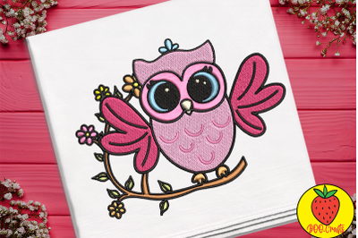 Floral Pink Owl Embroidery