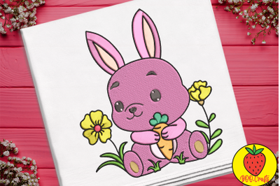 Pink Cute Rabbit Embroidery