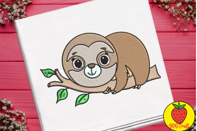 Cute Brown Sloth Embroidery