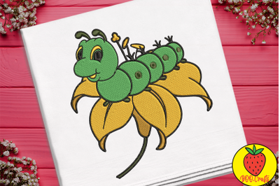 Green Cute Worm Embroidery