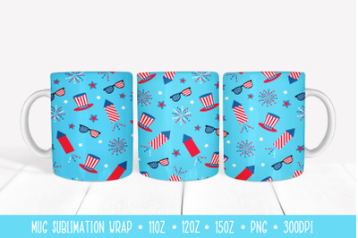 Patriotic Fireworks Mug Sublimation Wrap. 4th of July Mug Design