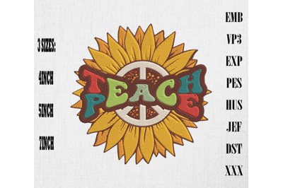 Teach Peace Sunflower Embroidery Hippie &amp;amp; Boho Style