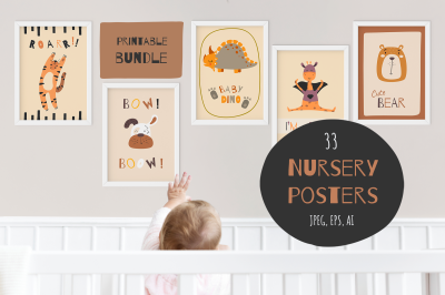 Kids posters with cute animals. Printable set