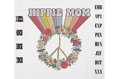 Hippie Mom Floral Peace Sign Embroidery Hippie &amp;amp; Boho Style