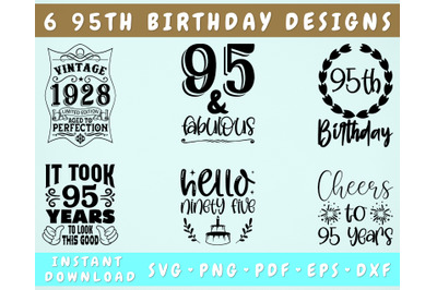 95th Birthday SVG Bundle, 6 Designs, 95th Birthday Shirt SVG