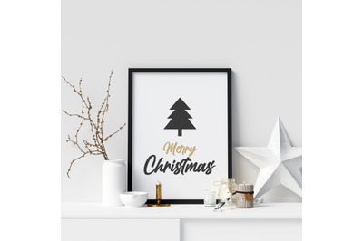 Merry Christmas print, Christmas wall decor, Christmas tree poster
