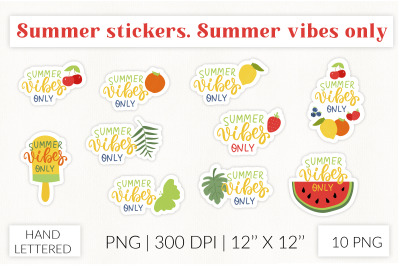 Summer Vibes Stickers Bundle. Summer Stickers with Watermelon, Citrus,