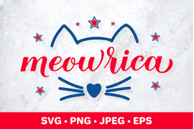 Meowrica. American cat. 4th of July pun. Patriotic SVG