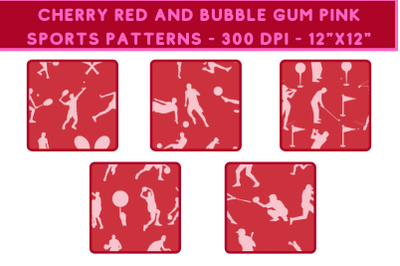 5 Cherry Red and Bubble Gum Pink Sports Patterns