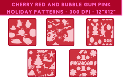 5 Cherry Red and Bubble Gum Pink Holiday Patterns