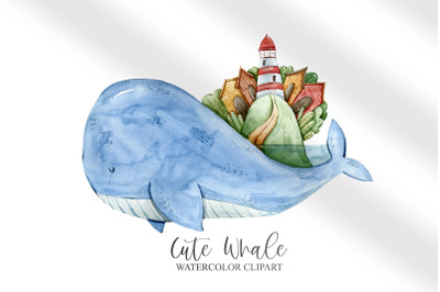 Cute watercolor whale clipart -1 png file for sublimation