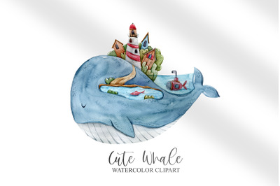 Cute watercolor whale clipart -1 png file for sublimation