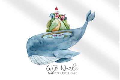 Cute watercolor whale clipart -1 png file for sublimation