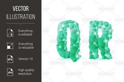 Emerald green polygonal font