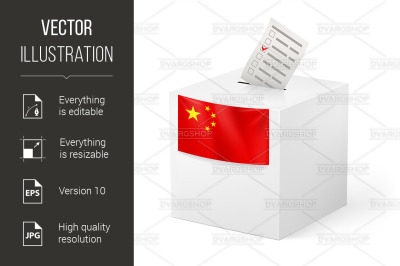 Ballot box with voting paper. China