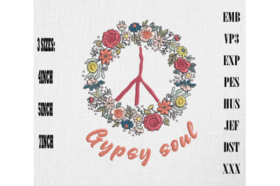 Gypsy Soul Flower Peace Sign Embroidery Hippie &amp;amp; Boho Style