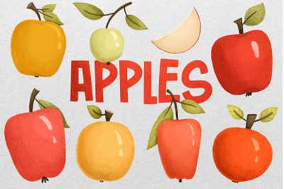 Apple illustration set, vegan food