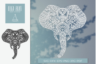 Boho Elephant head mandala svg. Floral Animal face