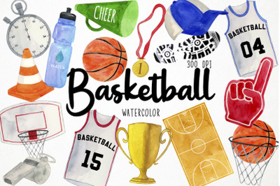 Watercolor Basketball Clipart, Sports Clipart, Basket Clipart