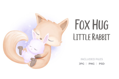 Mother Fox Hug Baby Rabbit-01