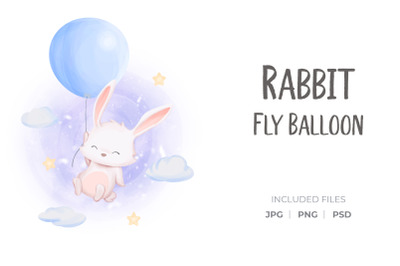 Rabbit Fly Up To Sky With Balloon