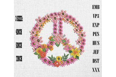 Floral Peace Sign Embroidery Hippie &amp; Boho Style