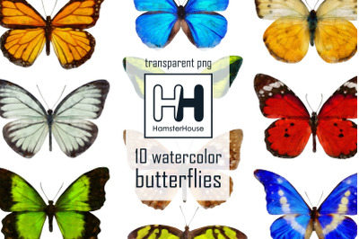 Watercolor butterflies, 10 transparent png