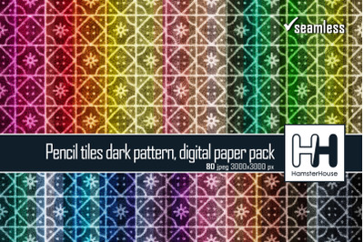 Pencil tiles dark pattern, digital paper pack, 80 colors