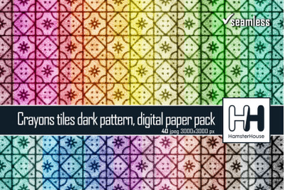 Crayons tiles dark pattern, digital paper pack, 40 colors