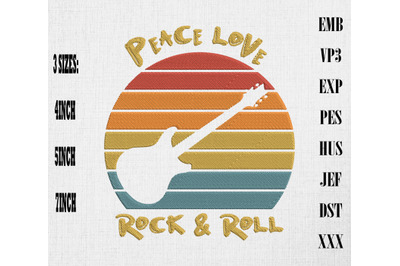 Peace Love Rock And Roll Hippie Embroidery