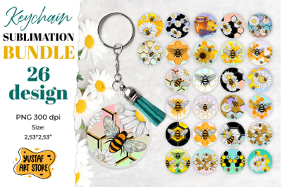 Bee Keychain Sublimation Bundle. 26 PNG round design