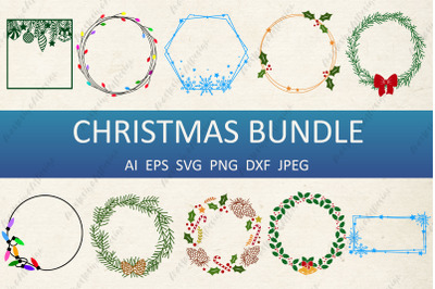 Christmas frame bundle, Winter round wreath svg, Monogram