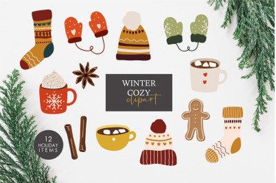 Winter clipart, Abstract winter elements clipart, Digital holiday PNG