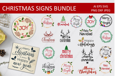 Christmas round sign bundle, Merry christmas sign svg