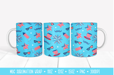 USA Patriotic Mug Sublimation Wrap. 4th of July Mug Design