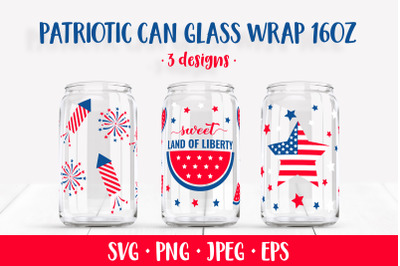USA Patriotic can glass wrap SVG. 4th of July glass can