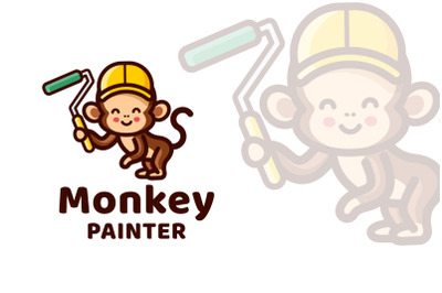 Monkey Painter Cute Logo Template