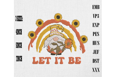 Let It Be Sunflower Gnome Embroidery, Hippie &amp; Boho Style