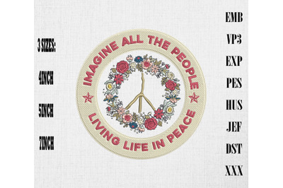 Imagine All The People Living Life In Peace Embroidery