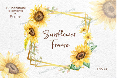 Sunflower wreath frame Watercolor