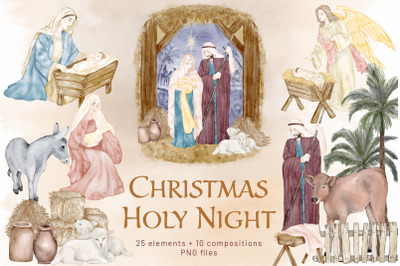 Christmas Holy Night Clipart Religious Nativity Scene Birth Jesus Ange