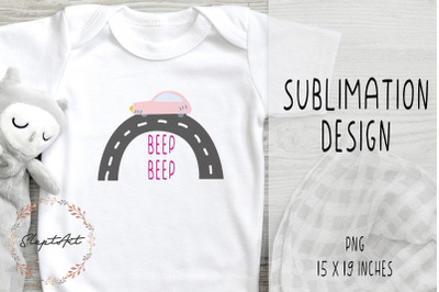 Pink car beep-beep sublimation design PNG, Scandi print PNG